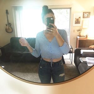 Sky and Sparrow blue crop blouse.